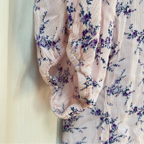 Pink Purple Soft Rayon Floral Print Short sleeve button down top ties waist XL - Picture 8 of 8